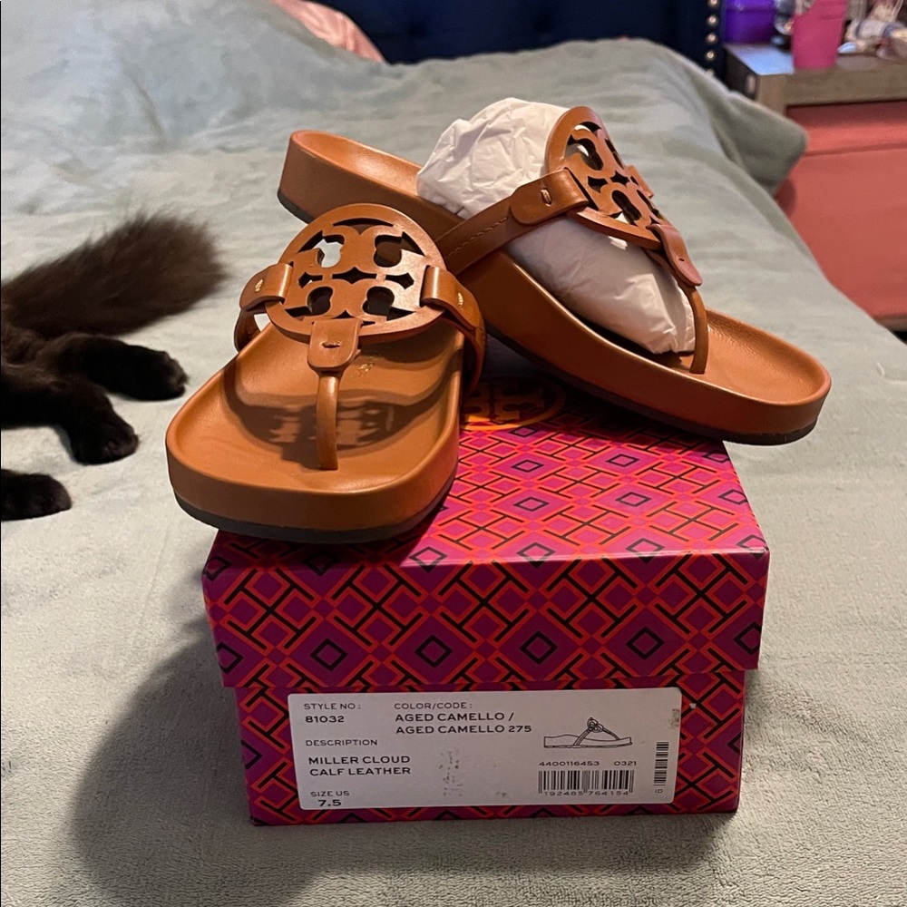 Tory Burch Tan Leather Slides